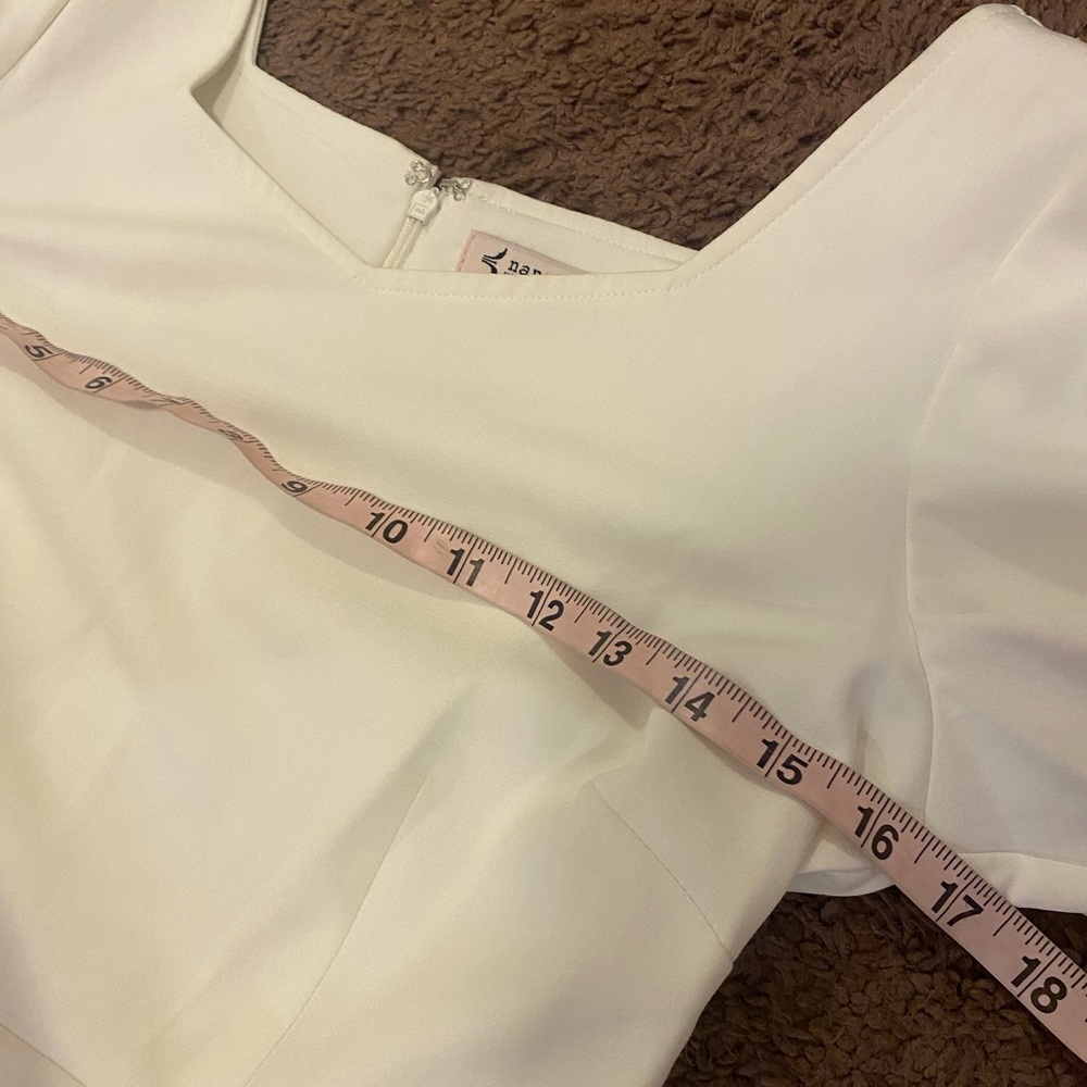 Nanette Lepore Cream Fit Flare Dress Stretch A Line Puff Sleeve 2 NEW $128 - Picture 9 of 15